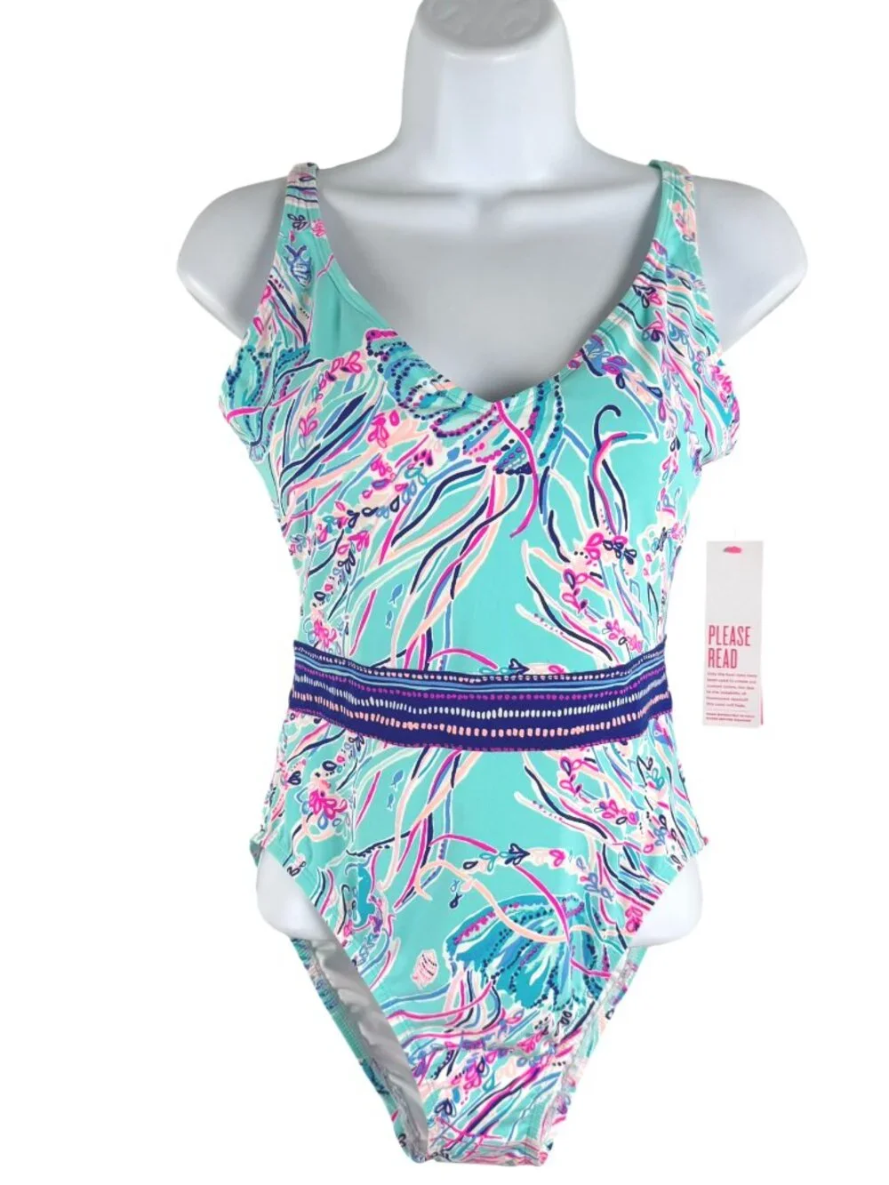 Lilly Pulitzer Riya One Piece Swimsuit Size 6 Bayside Blue Under The Moon SW2174